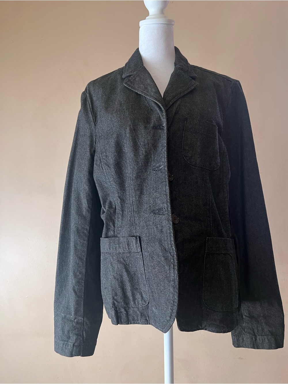 Lands' End Black Cotton-Blend Casual Blazer